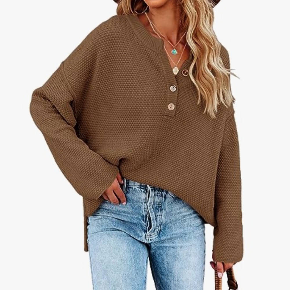 Cozy Brown Women's Henley Sweater